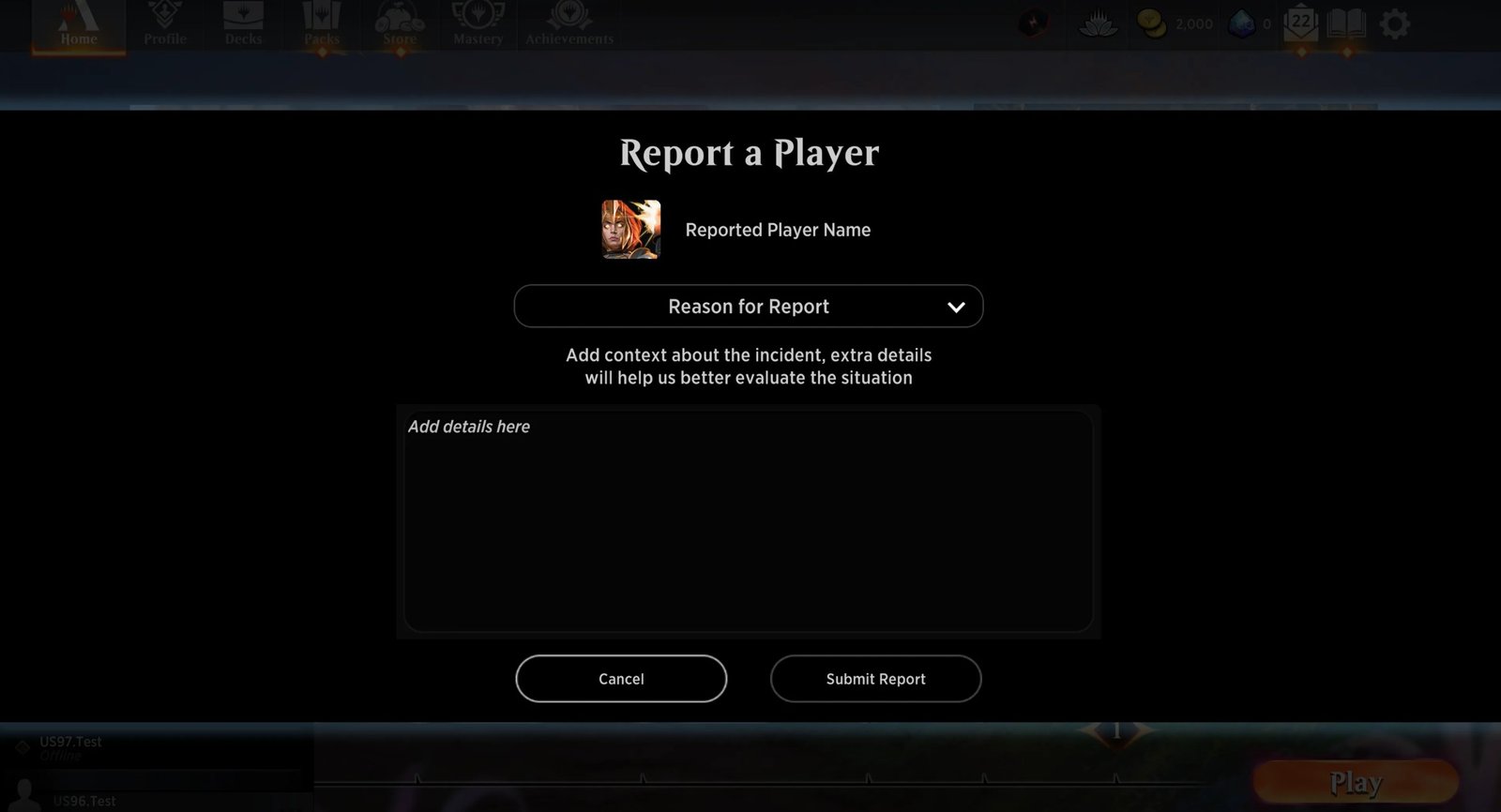 MTG Arena - Report a Player